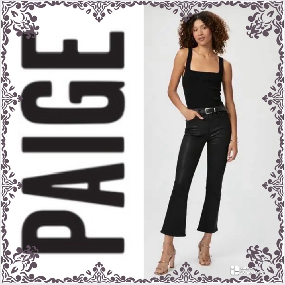 PAIGE Claudine Black Fog Luxe Coated Jeans NWT